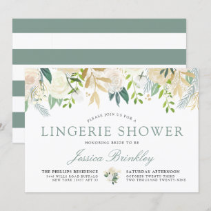 White Rose Bouquet Floral Lingerie Dusche Einladung