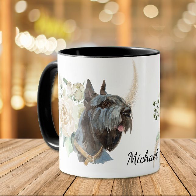 White Rose Bouquet Giant Schnauzer Dog Tasse (Von Creator hochgeladen)