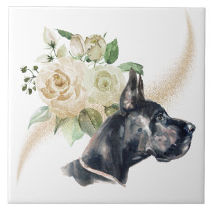 White Rose Bouquet Great Dane Dog Fliese