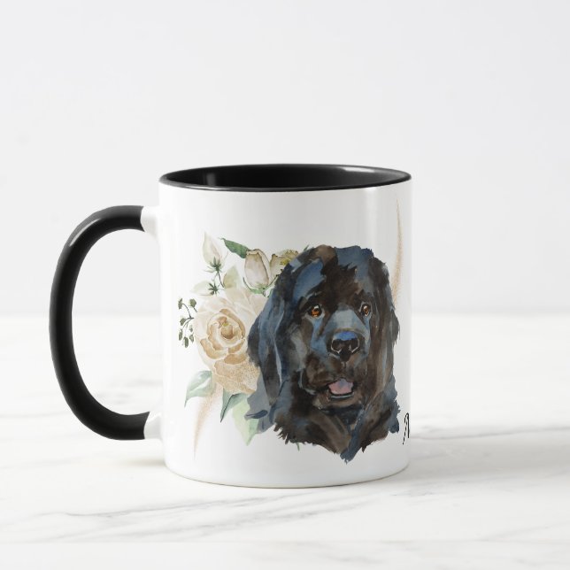 White Rose Bouquet Neufundland Dog Tasse (Links)