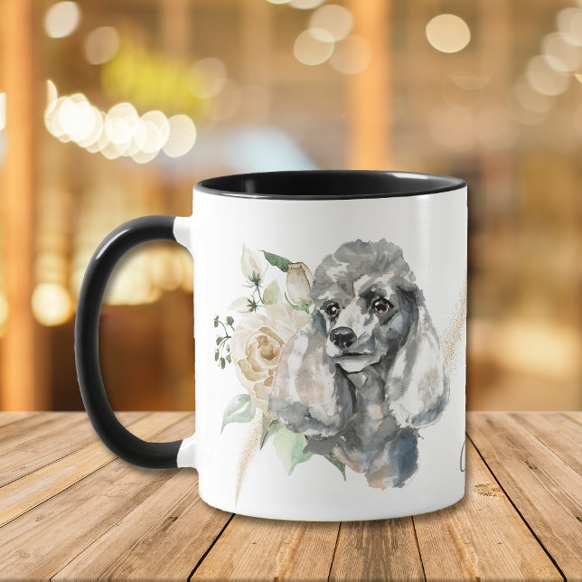 White Rose Bouquet Poodle Dog Tasse (Von Creator hochgeladen)