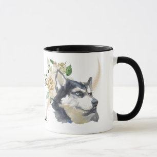 White Rose Bouquet Siberian Husky Dog Tasse