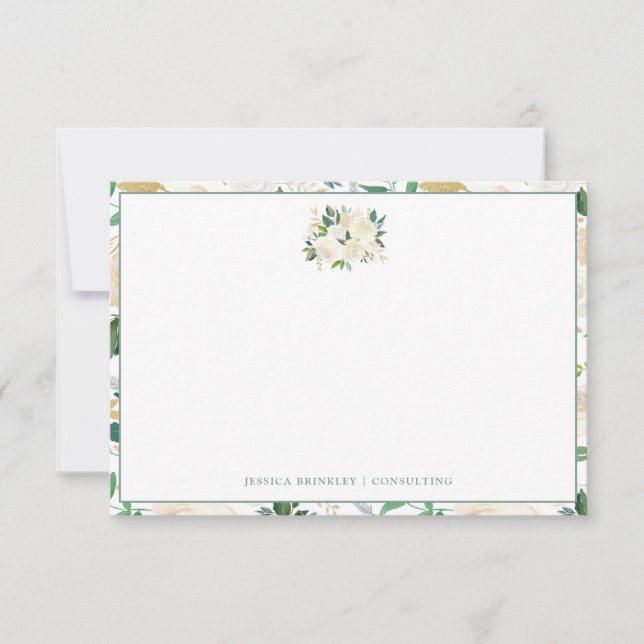 White Rose Bouquet Wild Floral Custom Stationary Mitteilungskarte (Vorderseite)