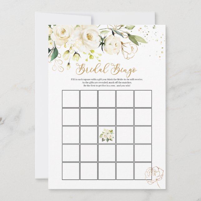 White Rose Bridal Bingo/Wer kennt die Bride Best Einladung (Vorderseite)