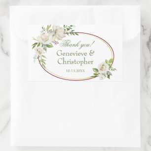 White Rose Burgundy Floral Boho Wedding Rechteckiger Aufkleber