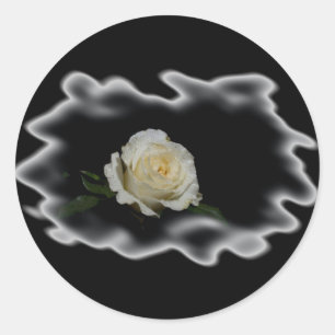 White Rose Burned Edges Runder Aufkleber