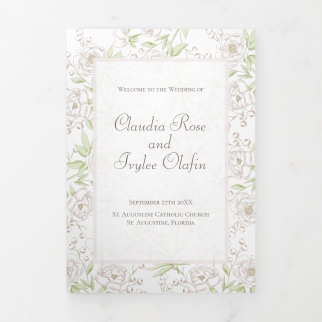 White Rose Classic Wedding Programs Dreifach-gefaltete Programmkarte (Cover)