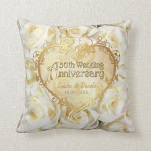 White Rose Elegance - 50. Hochzeitstag Kissen