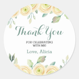 White Rose Eucalyptus Flora Geburtstag Vielen Dank Runder Aufkleber