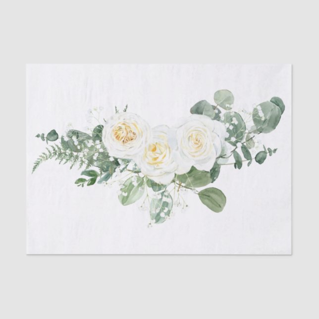 White Rose Floral Bouquet Wasserfarbe Seidenpapier (Vorderseite)