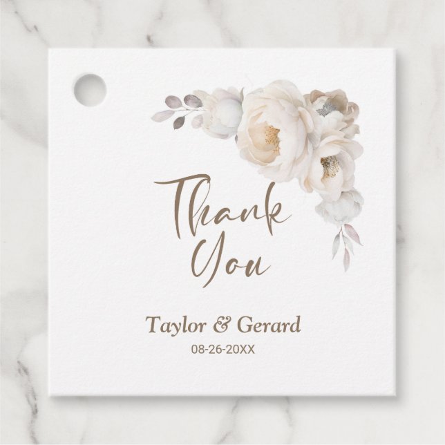 White Rose Floral Wedding Vielen Dank Geschenkanhänger (Vorderseite)