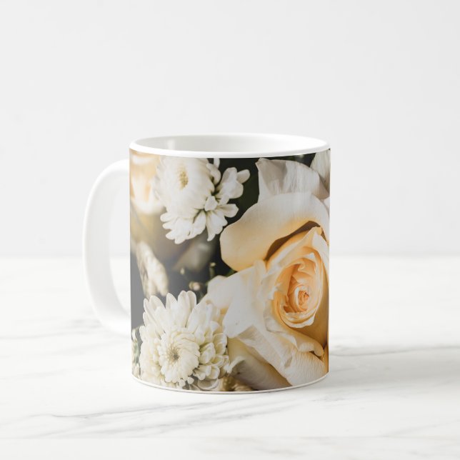 White Rose Flower Photography Floral Design Kaffeetasse (Vorderseite Links)