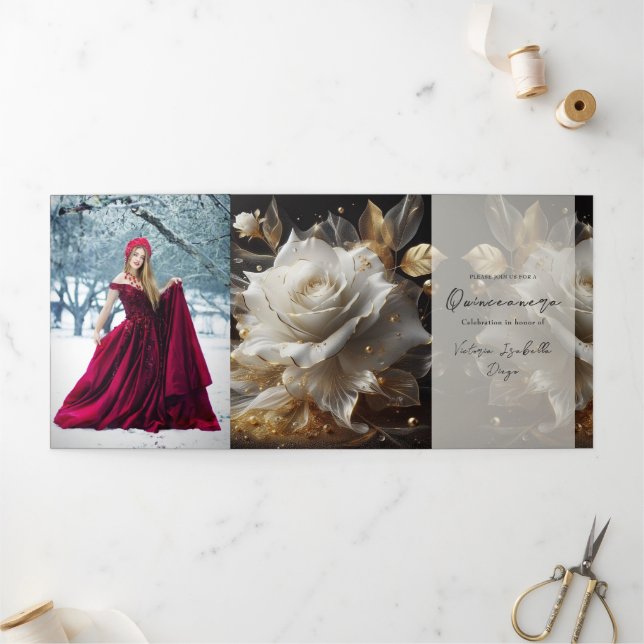 White Rose Foto Quinceanera Party Einladung (Außenbereich)