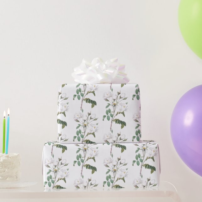 White Rose Garden Blume Blumenmuster Art Geschenkpapier (Partygeschenke)