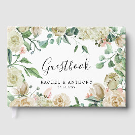 White Rose Garden Wedding Hand Lettering Chic Gästebuch