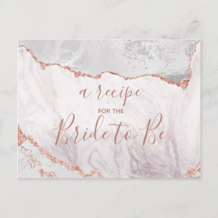 White & Rose Gold Agate Bridal Shower Recipe Card Postkarte