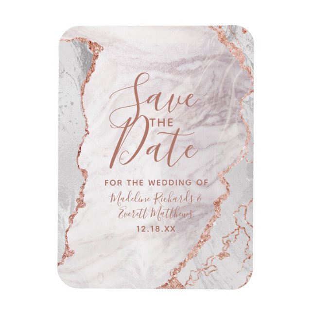 White & Rose Gold Agate Foil Save the Date Hochzei Magnet (Vertikal)
