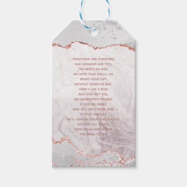 White & Rose Gold Agate Gilt Bridal Display Dusche Geschenkanhänger (Vorderseite)