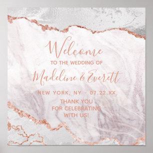 White & Rose Gold Agate Gilt Wedding Willkommensze Poster