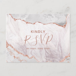 White & Rose Gold Agate Hochzeitsessen UAWG Einladungspostkarte
