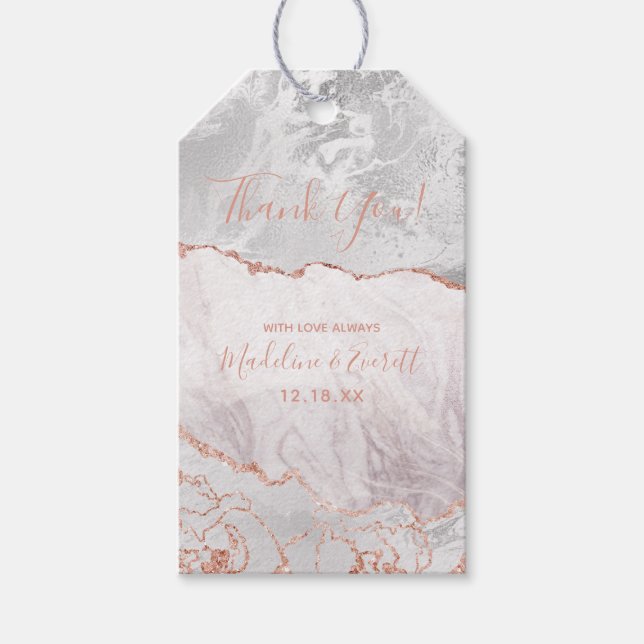White & Rose Gold Agate Marble Foil Gilt Vielen Da Geschenkanhänger (Vorderseite)