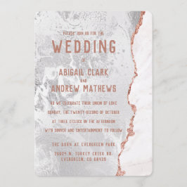 White & Rose Gold Agate Marble Foil Gilt Wedding Einladung
