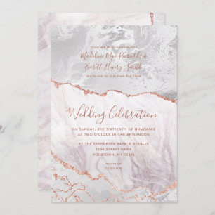 White & Rose Gold Agate Marmorfoil Gilded Wedding Einladung