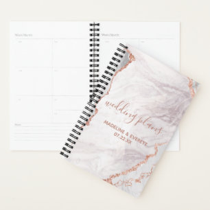 White & Rose Gold Agate Marmorfolie Hochzeitspläne Planer
