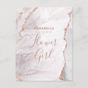 White & Rose Gold Agate werden Sie mein Blumenmädc Einladung