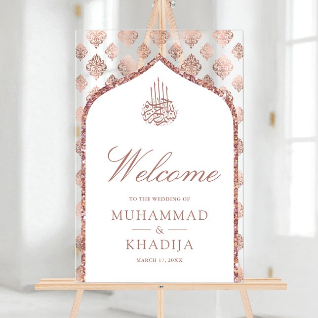 White Rose Gold Arch Muslim Wedding Welcome Acrylschild (Von Creator hochgeladen)