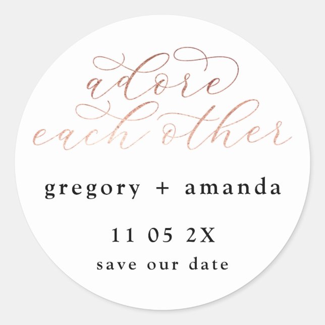 White Rose Gold Foil Elegantes Calligrafy Letting Runder Aufkleber (Vorderseite)