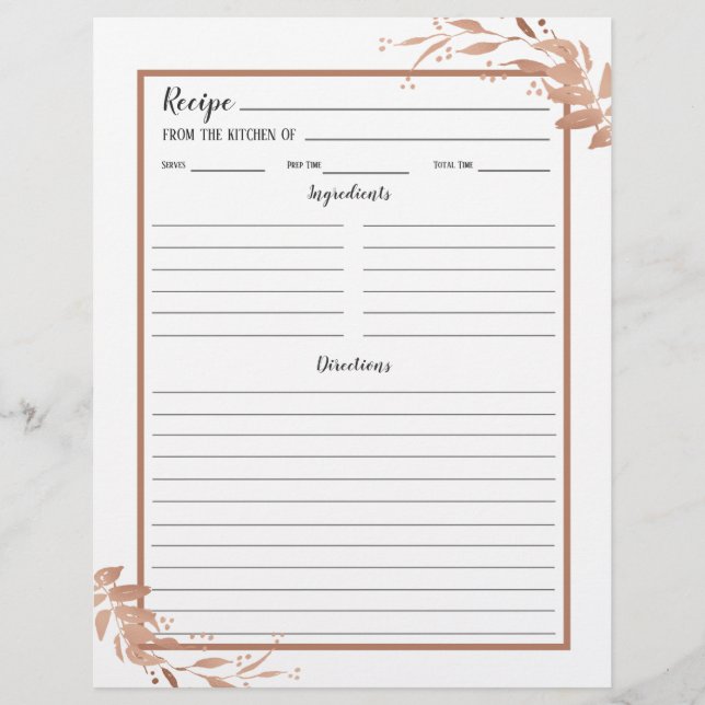 White Rose Gold Foliage Reciage Binder Page (Vorderseite)