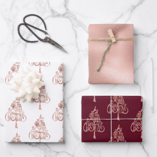 White Rose Gold Frohe Weihnachtsbaum Geschenkpapier Set