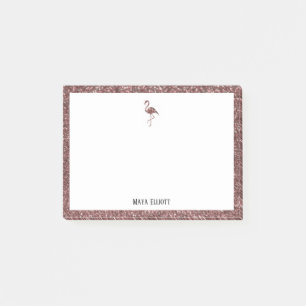 White & Rose Gold Glitzer Flamingo, Grenze mit Nam Post-it Klebezettel