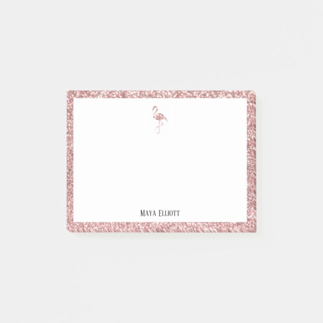 White & Rose Gold Glitzer Flamingo, Grenze mit Nam Post-it Klebezettel (Vorderseite)