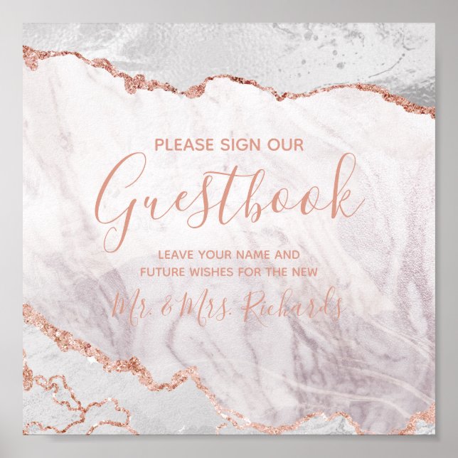 White & Rose Gold Hochzeitsegler Poster (Vorne)