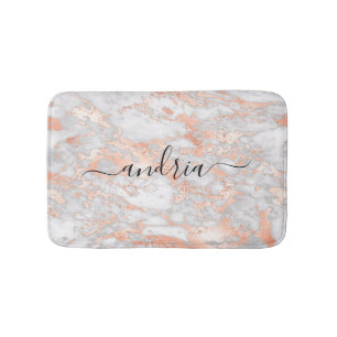 White & Rose Gold Marble 2, Glitzer, Skriptname Badematte