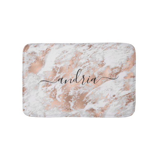 White & Rose Gold Marble 3, Glitzer, Skriptname Badematte (Vorderseite)