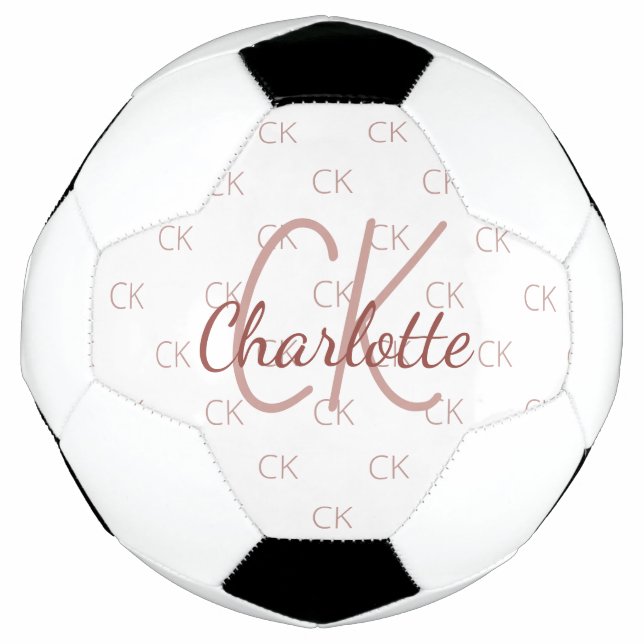 White rose gold monogram initials name girl fußball (Vorderseite)