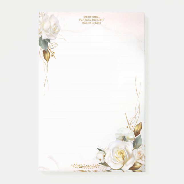 White Rose Gold Romantic Floral Stationery Post-it Klebezettel (Vorderseite)