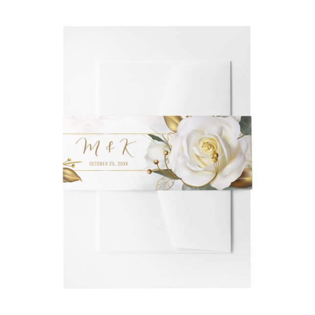 White Rose Gold Romantic Floral Wedding Einladungsbanderole (Vorderseite Beispiel)