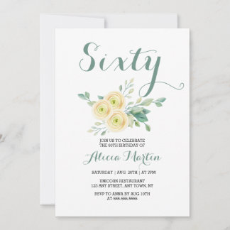 White Rose Greenery 60 Geburtstag Einladung