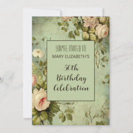 White Rose Greenery BIrthday Party Einladung