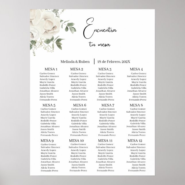 White Rose Greenery Hochzeitskarte Poster (Vorne)