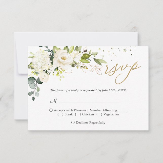 White Rose Greenery Wedding Rsvp Reply Card Einladung (Vorderseite)