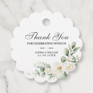 White Rose Greenery Wedding Thank You Favor Tag Geschenkanhänger