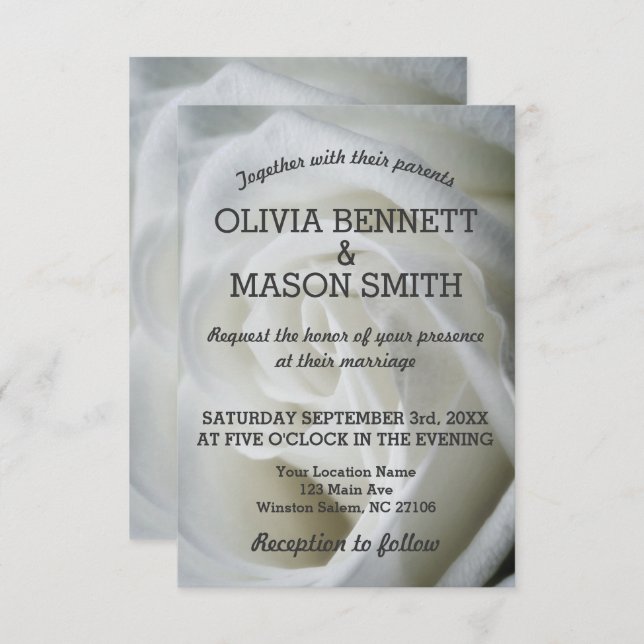 White Rose - Hochzeitskarte Einladung (Vorne/Hinten)