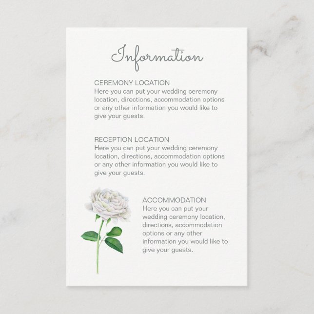White Rose Hochzeitskarten Begleitkarte (Vorderseite)