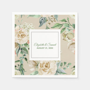 White Rose Hydrangea Beige Bride Groom Wedding Serviette
