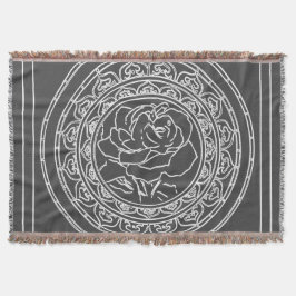 White Rose Mandala - Throw Blanket Decke
